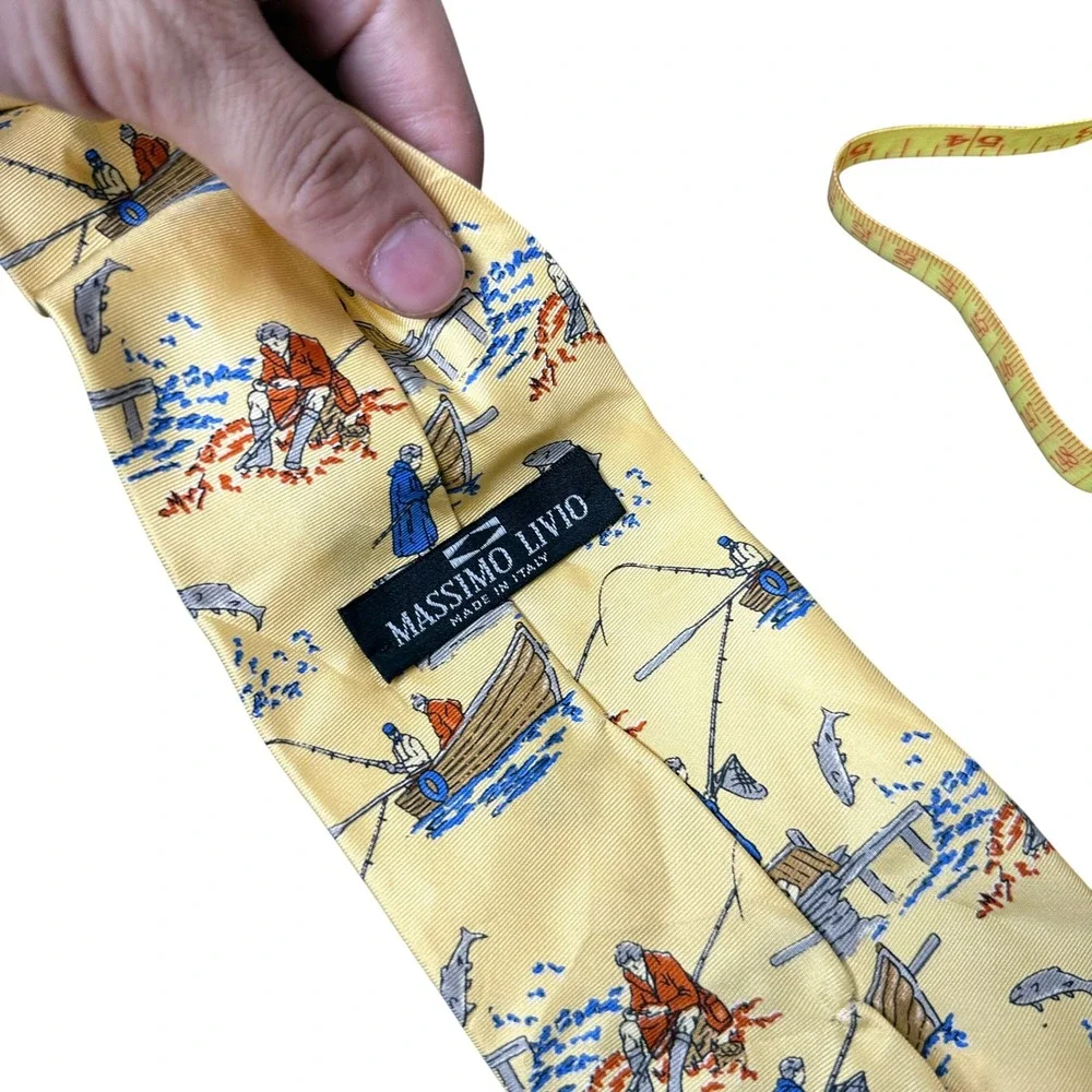 Massimo Livio Necktie Mens OS Yellow Fishing Boat Novelty Silk Made in Italy